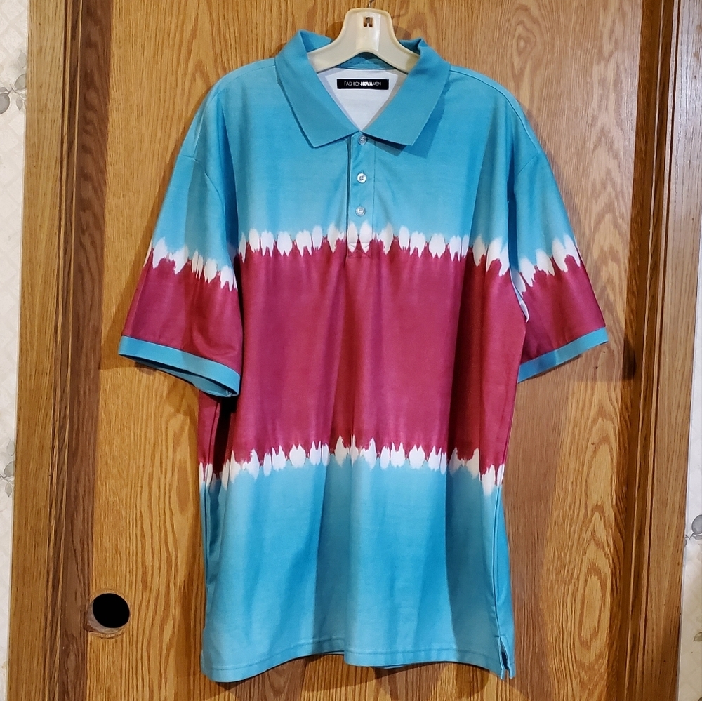 Fashion Nova Gerardo short sleeve tie dye polo shirt polyester size L - Picture 2 of 11